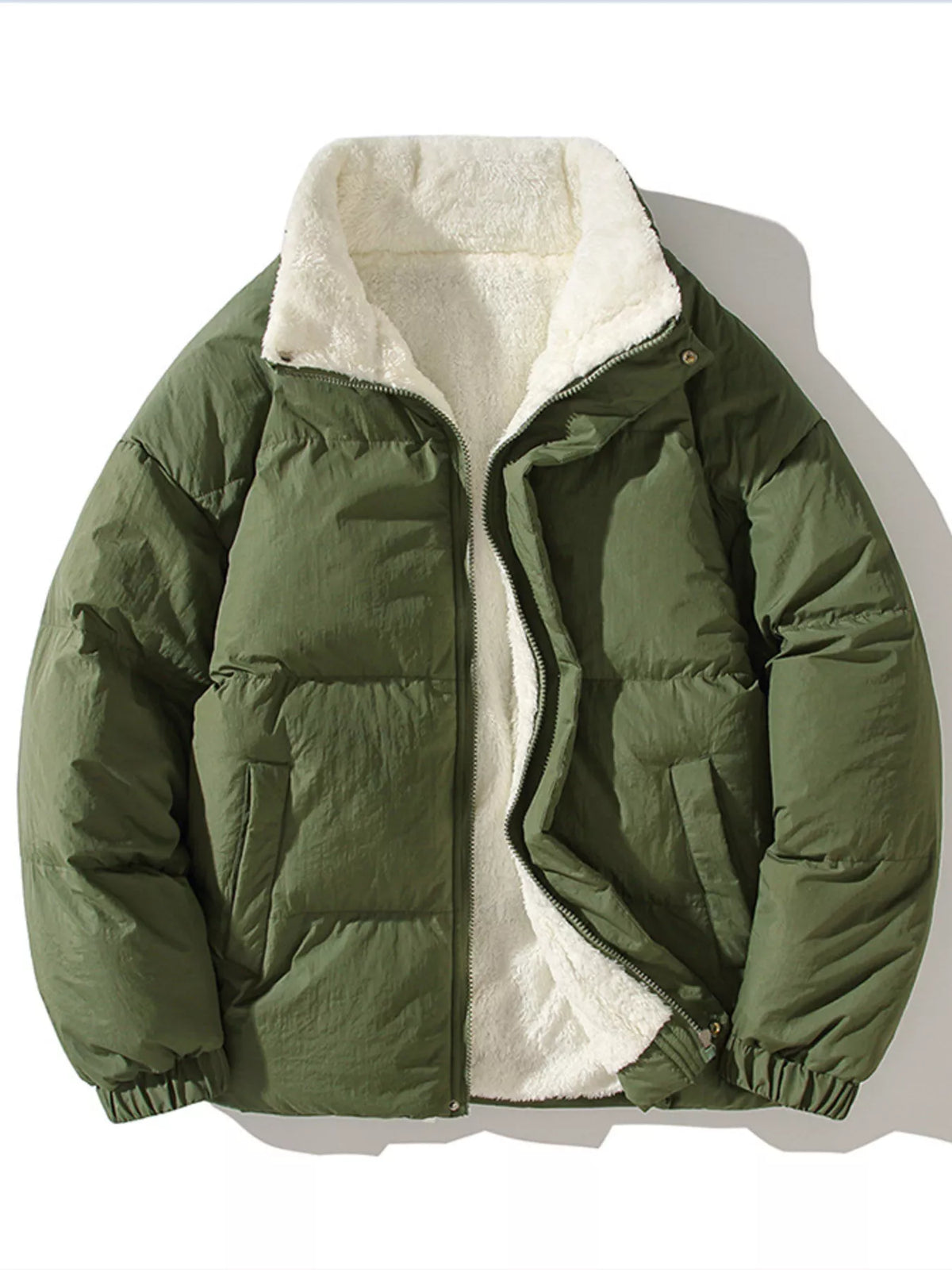 Fleece Puffer — Army Green — Front