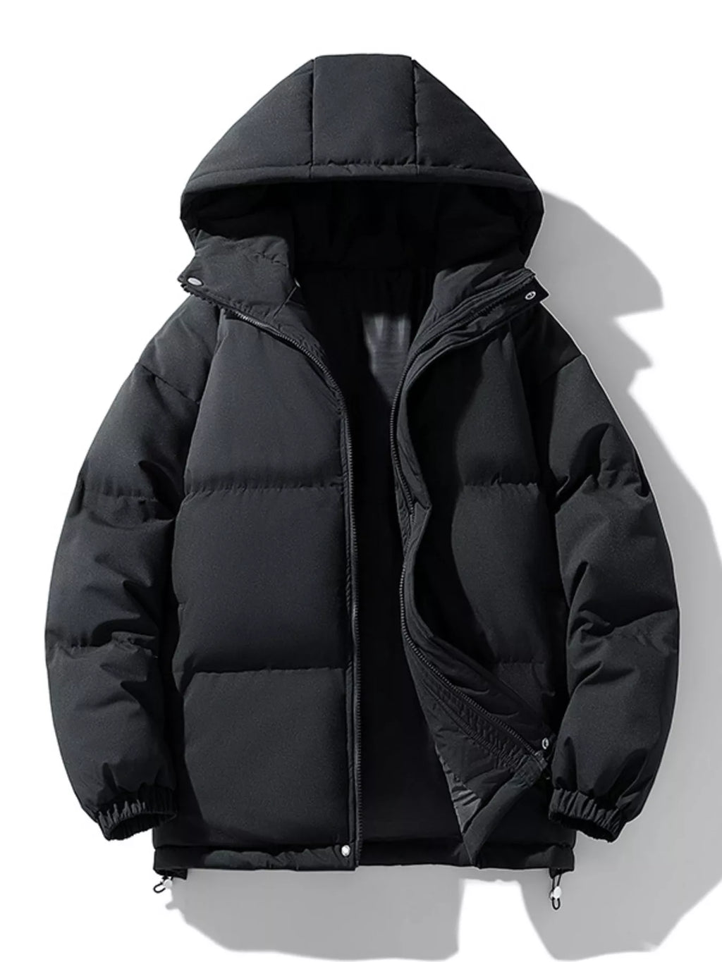Hooded Puffer — Black — Front