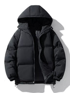 Hooded Puffer — Black — Front