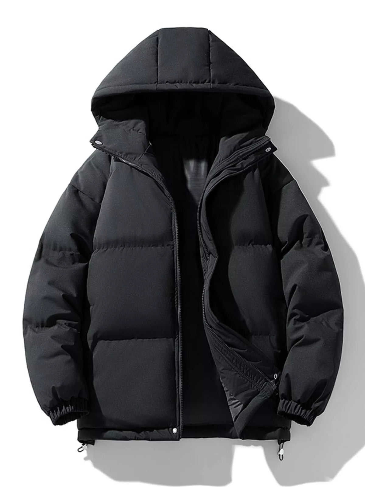Hooded Puffer — Black — Front