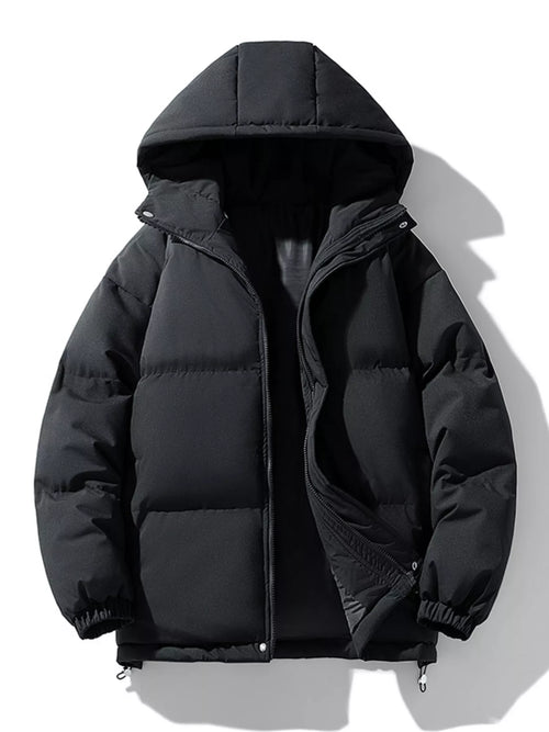 Hooded Puffer — Black — Front