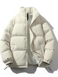 Padded Zip-Up Puffer — Beige — Front