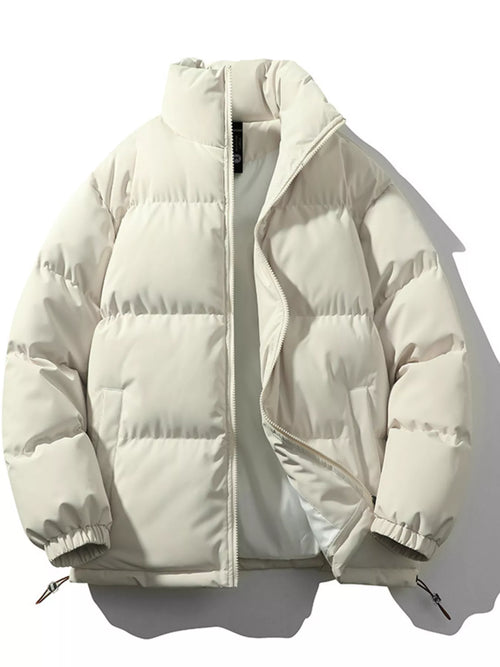 Padded Zip-Up Puffer — Beige — Front