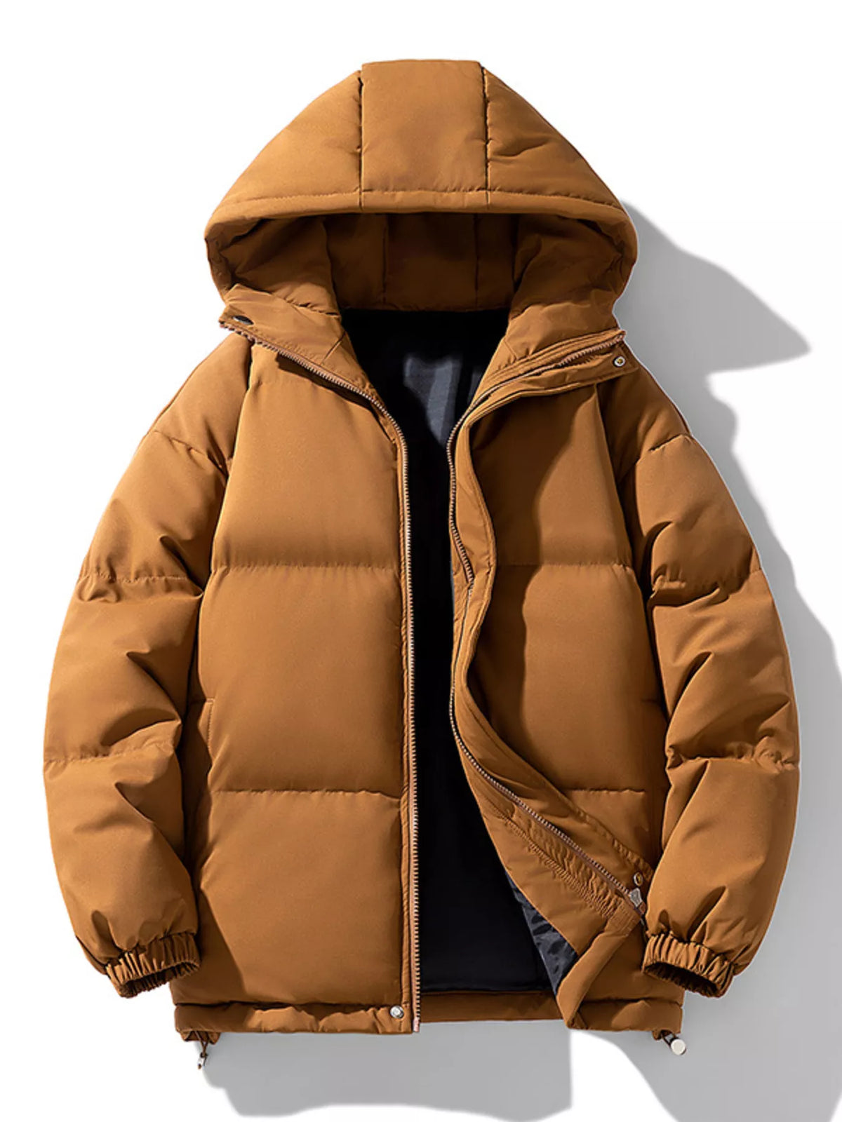 Hooded Puffer — Caramel — Front