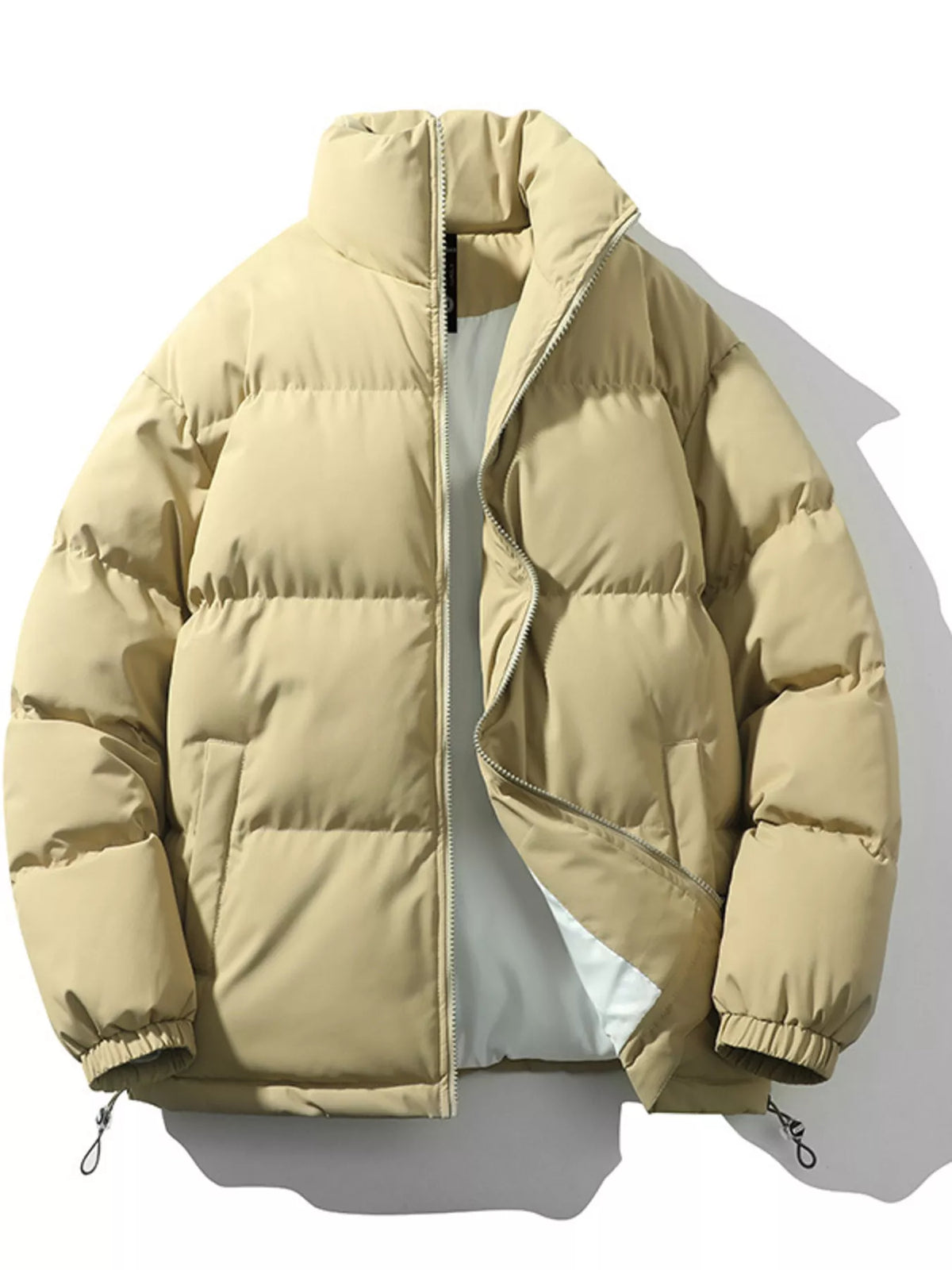 Padded Zip-Up Puffer — Tan — Front