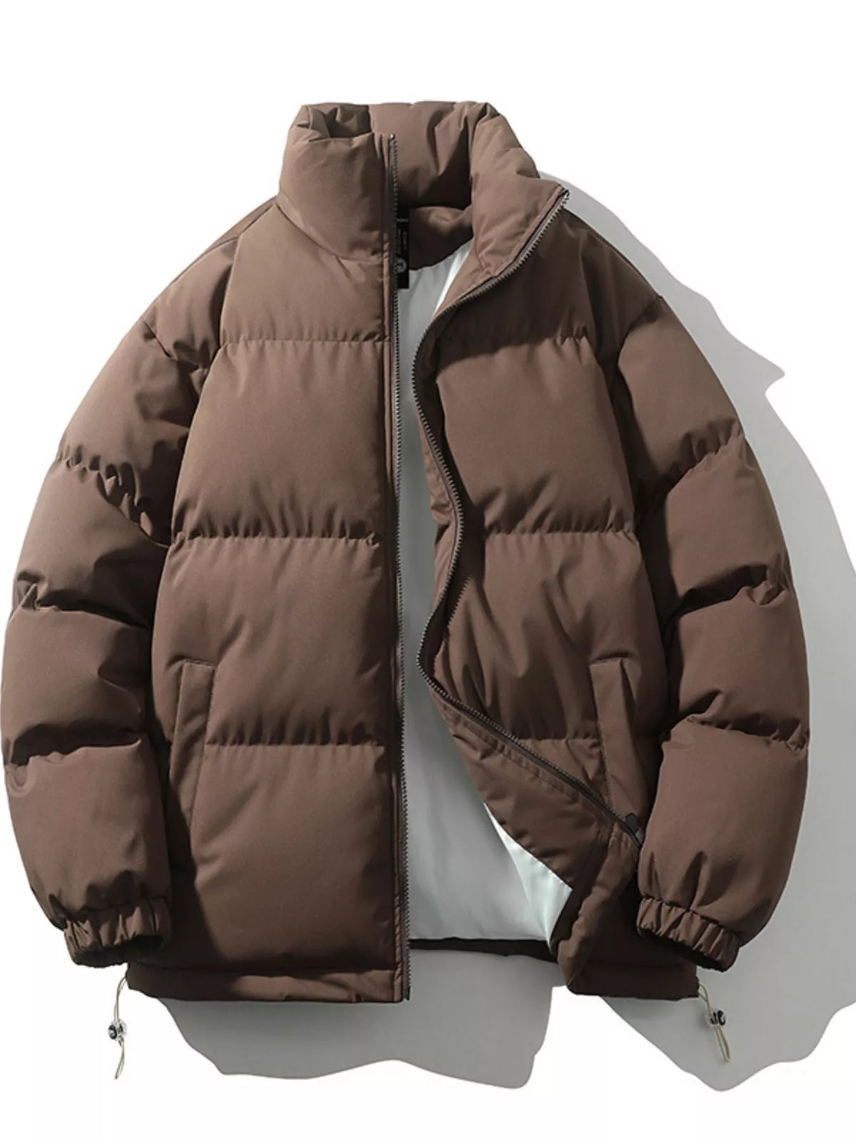 Padded Zip-Up Puffer — Brown — Front